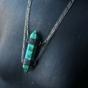 Malachite statement  Pendant Necklace handmade stainless steel chain witchy jewe